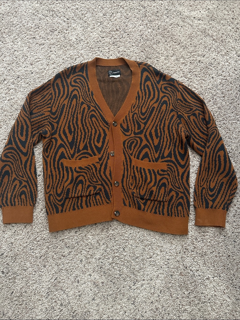 Original Use Brown and Black Patterned V-Neck Cardigan